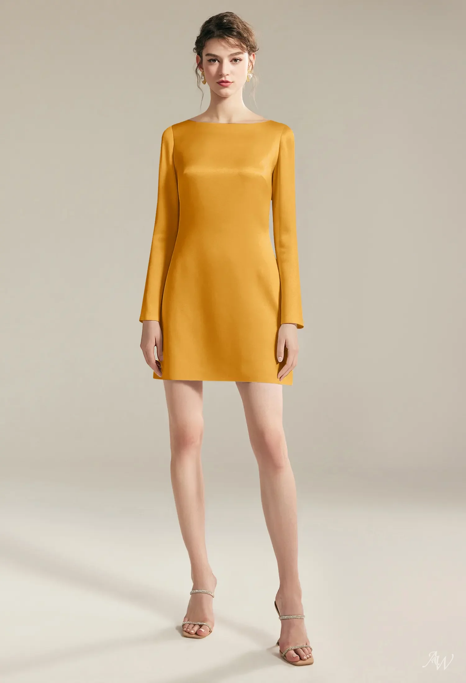 AW Hailey Dress, Ivory Satin Charmeuse Mini/Short Bateau Neckline